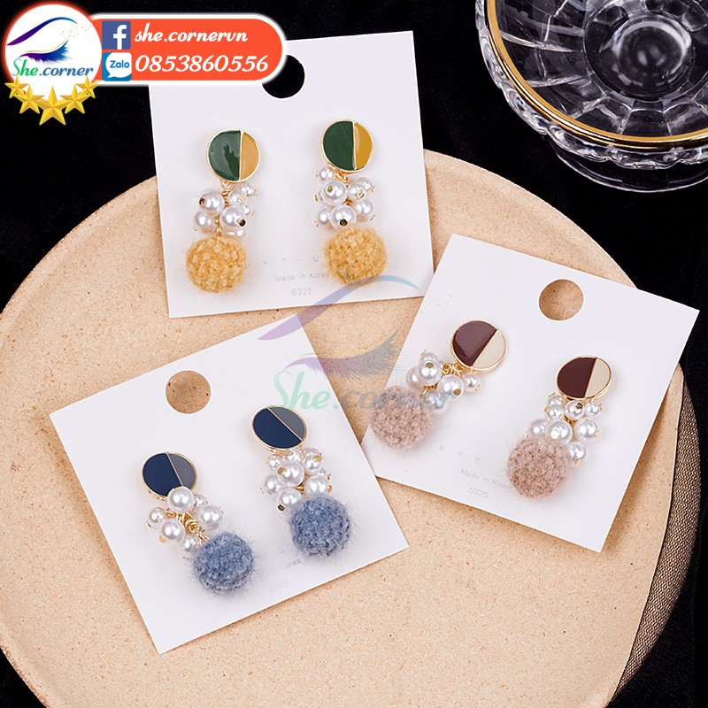 Khuyên tai nữ bông tai S925 bông tròn đính hạt E2407 nhiều màu thời trang phong cách Hàn Quốc