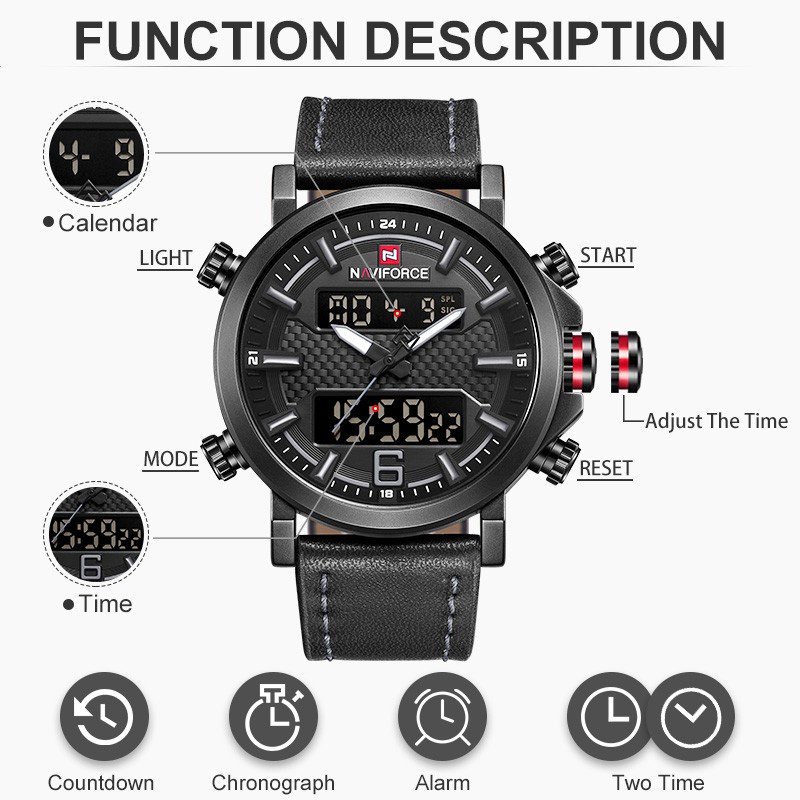 Naviforce Đồng Hồ LED Thể Thao Chống Thấm Nước Sang Trọng Cho Nam