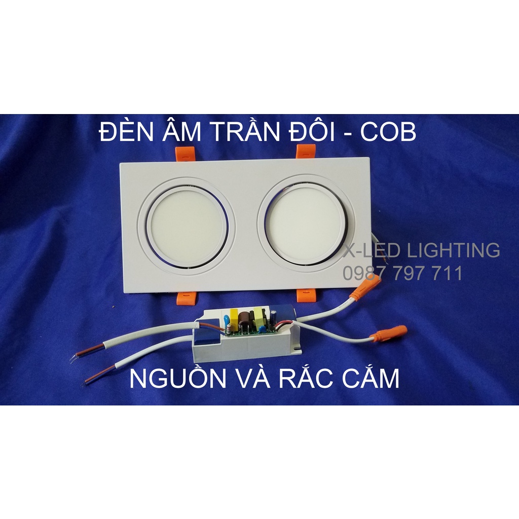 Đèn âm trần đôi spotlight, 2 bóng - 1 màu và 3 màu - 14w - Chóa tản quang