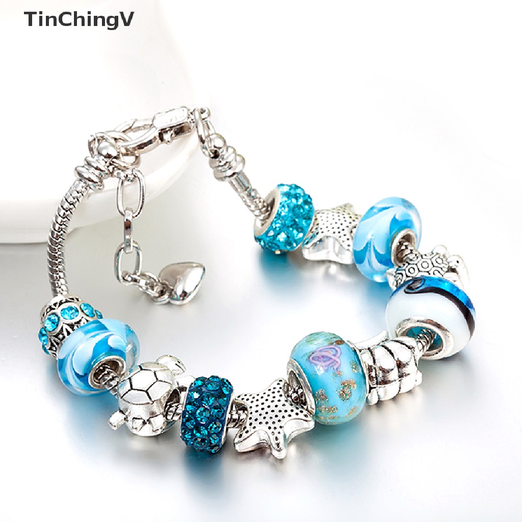 Vòng Tay Chuỗi Hạt Pha Lê Xanh Dương Vỏ Sò Thời Trang Cho Nữ