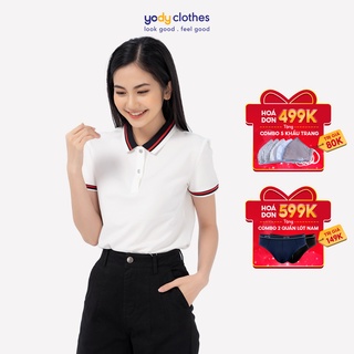 Áo thun polo nữ YODY mắt chim ngắn tay cổ bẻ phối bo vải thoáng mát hút ấm tốt APN3706