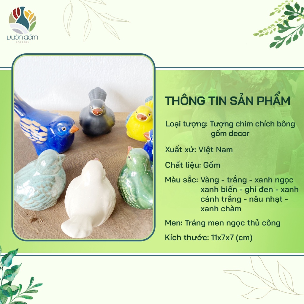 Cặp tượng gốm chim chích bông decor trang trí tiểu cảnh Vườn Gốm - The Garden
