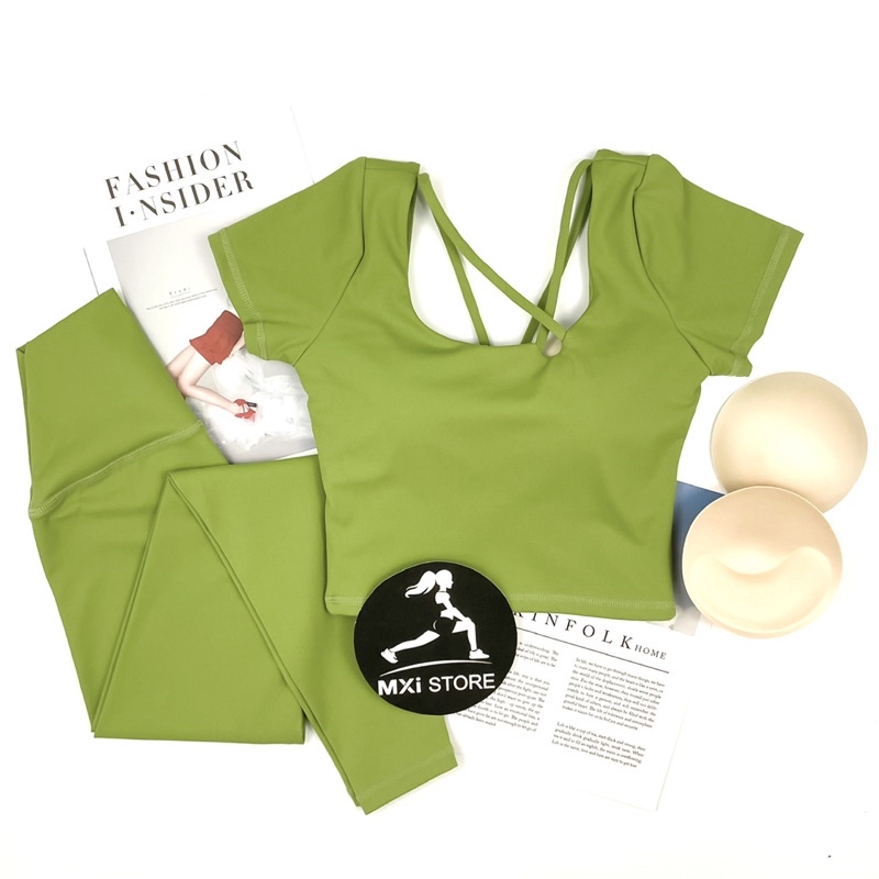 ĐỒ TẬP YOGA- GYM BỘ CROP XANH BƠ