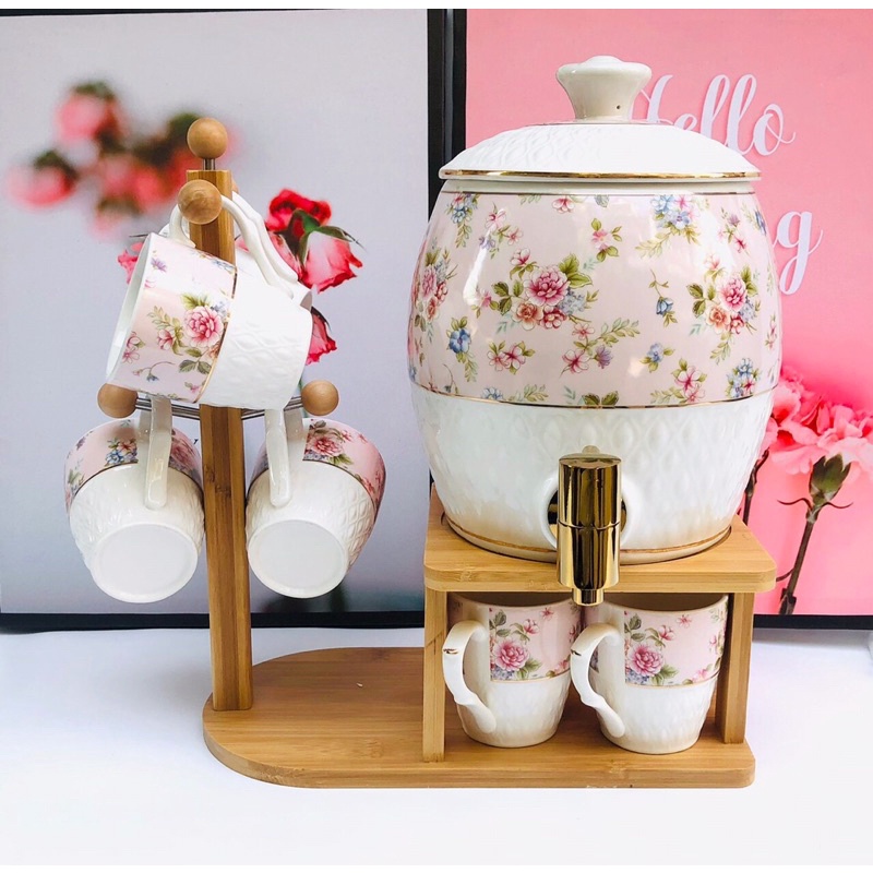 Bộ bình nước 3L hoa văn hiện đại, decor phòng khách - gốm sứ nhập khẩu cao cấp