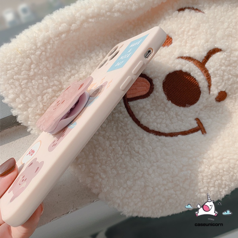 Ốp điện thoại TPU mềm viền suông có giá đỡ đỡ hình gấu đáng yêu cho iPhone11 6 6s 7 8 Plus 11 12 Pro Max X XR XS MAX SE