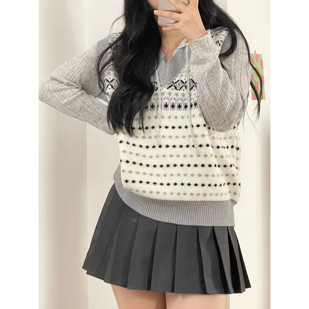 Áo vest nữ dệt kim, áo gile với thiết kế cổ chữ V cổ điển phong cách Hàn Quốc | BigBuy360 - bigbuy360.vn