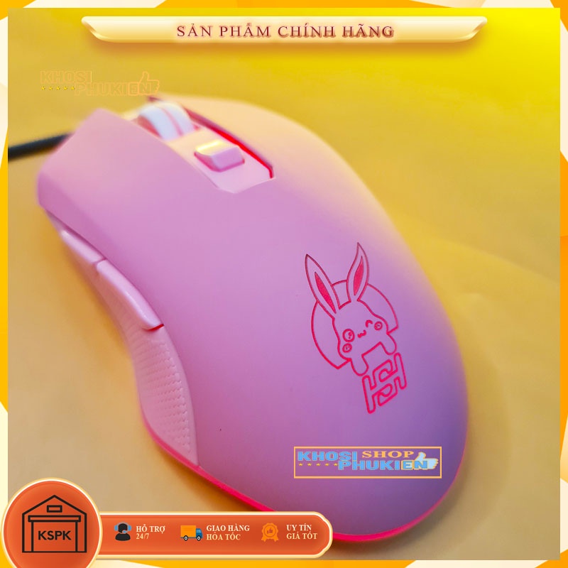 Chuột màu hồng hình Pikachu  cho laptop - máy tính làm việc, học tập , chơi game siêu dễ thương