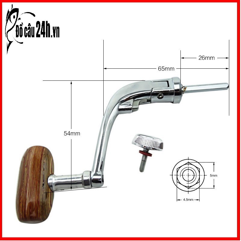 Tay quay máy câu núm gỗ tay quay máy câu shimano kim loại 51