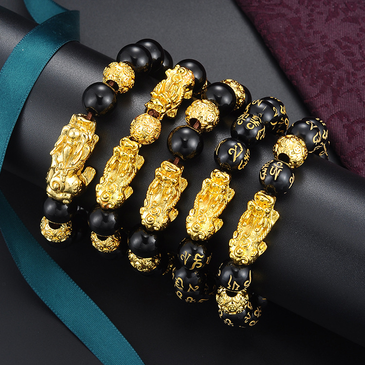 Vòng tay đá Obsidian màu vàng thời trang cho nam và nữ
