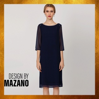 Váy đầm xanh suông phối cổ cách điệu chính hãng Mazano