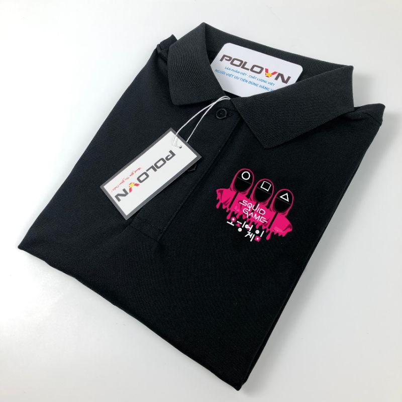 Áo thun polo nam cổ bẻ Squid Game - vải cá sấu, không xù lông, không ra màu, hình in sắc nét, co giãn 4 chiều