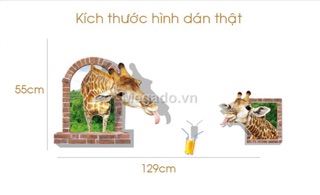 Decal dán tường hươu cao cổ 3d