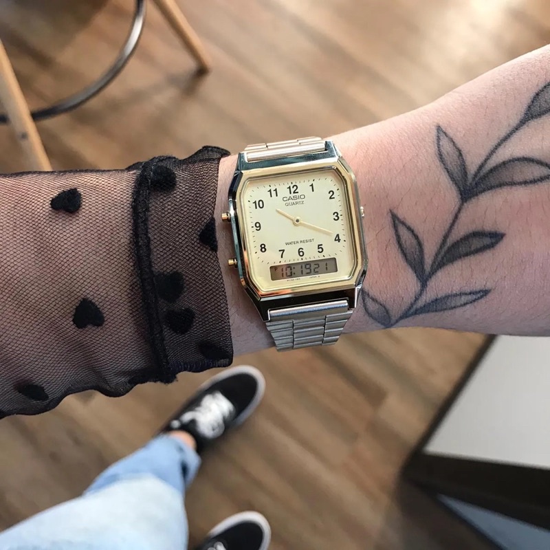 Đồng hồ Unisex Casio AQ-230, đồng hồ chính hãng, mặt kim kết hợp điện tử, xem 2 múi giờ