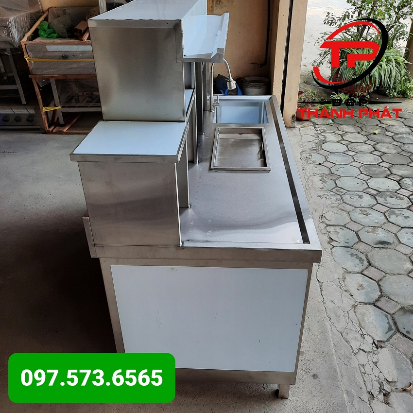 Quầy pha chế inox 1.6m một chậu rửa, Bảo hành 5 năm