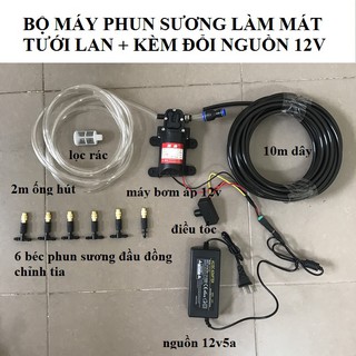 bộ máy bơm phun sương làm mát nhà xưởng,tưới lan kèm đổi nguồn 220v