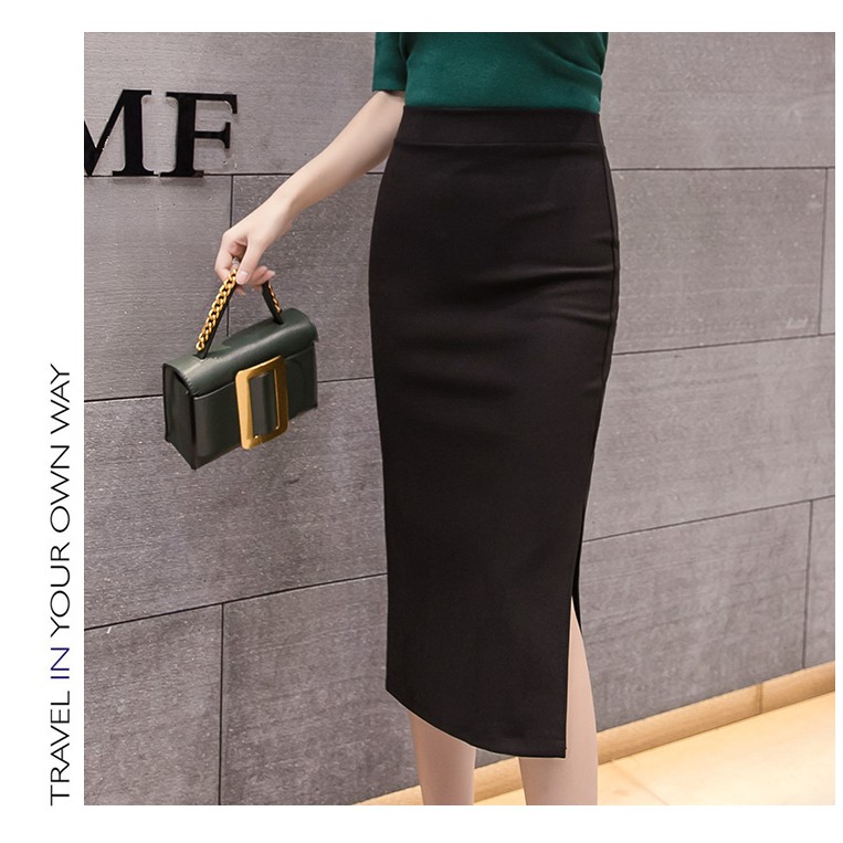 Chân váy công sở dài bigsize xẻ tà màu đen dài 70cm [size từ 48-85kg] | BigBuy360 - bigbuy360.vn