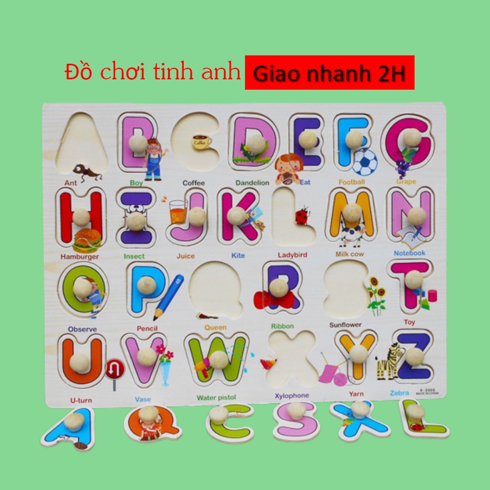 Đồ chơi bảng núm gỗ lắp ghép chủ đề chữ