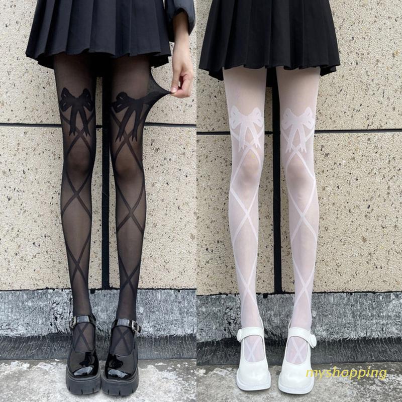 Quần tất dây đan chéo trong suốt phong cách gothic punk Lolita mùa hè cho nữ