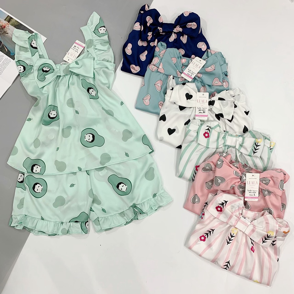 Đồ Mặc Nhà Cao Cấp Bộ 2 Dây Bánh Bèo Lụa Satin Đồ Bộ Pijama - Boody BP06