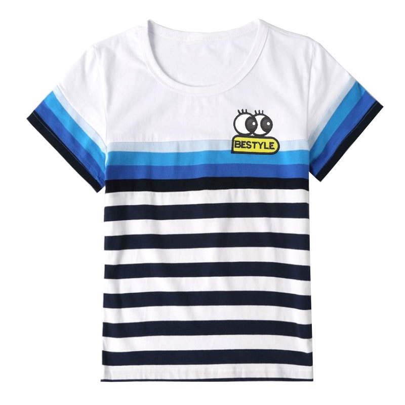 Áo gia đình đẹp ❤️FREESHIP❤️ Đồng phục quần áo thun gia đình sọc xanh thêu logo dễ thương AG01
