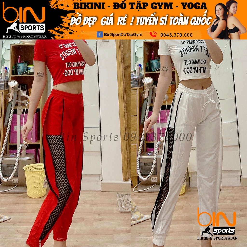 Quần Dài Jogger Tập Gym Nữ Phối Lưới Bin Sports Q113 v1