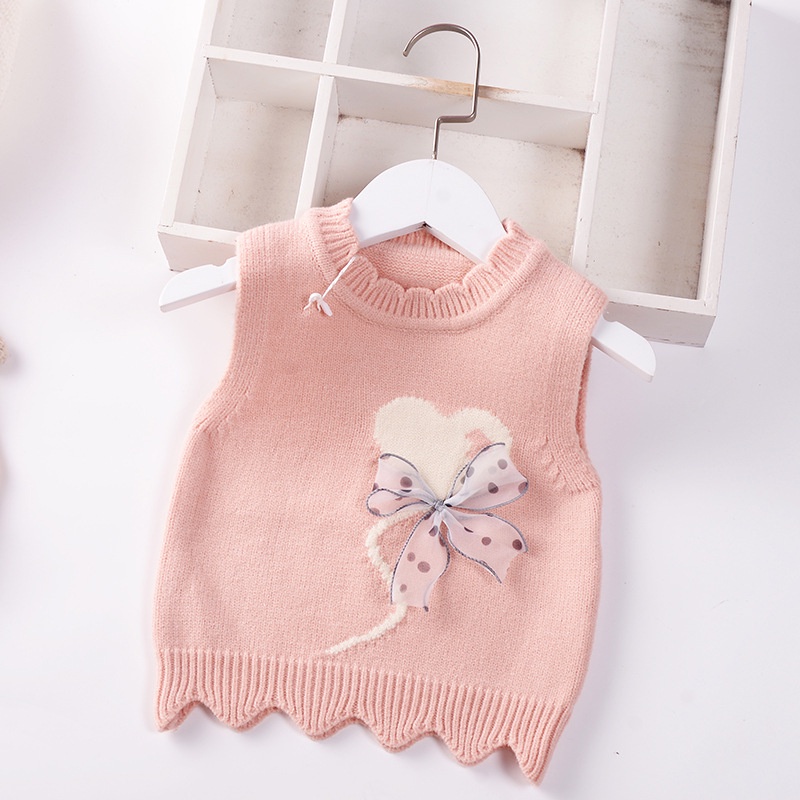 Áo len gile cho bé, Gile len bé gái 2-7 tuổi nhiều mẫu và màu đanh sợi không bai xù điệu đà đáng yêu