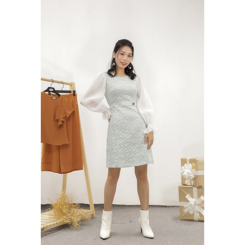 Đầm ôm A Emspo, tay phối voan, chun tay DL3928