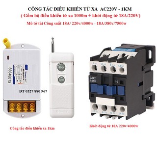 Trọn bộ công tắc điều khiển từ xa 1km/220v + khởi động từ contactor 12A/18A 220V bật tắt mô tơ máy bơm nước tối đa 4000W