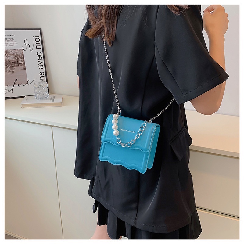 Túi Đeo Chéo Dáng Vuông Nhỏ Màu Trơn Đính Hạt Giả Ngọc Trai Phong Cách Mới 2022 NB00170