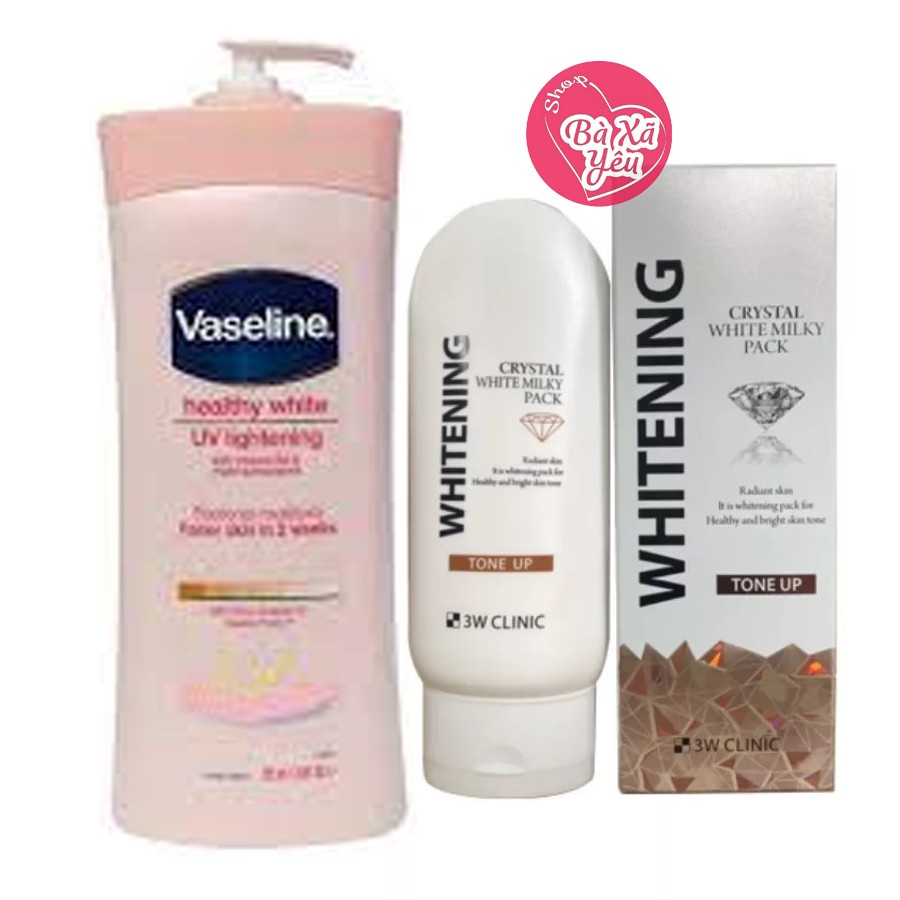 COMBO Dưỡng Thể VASELINE + Kem tắm trắng 3W Clinic Crystal White Milky Pack 200g - BX3635