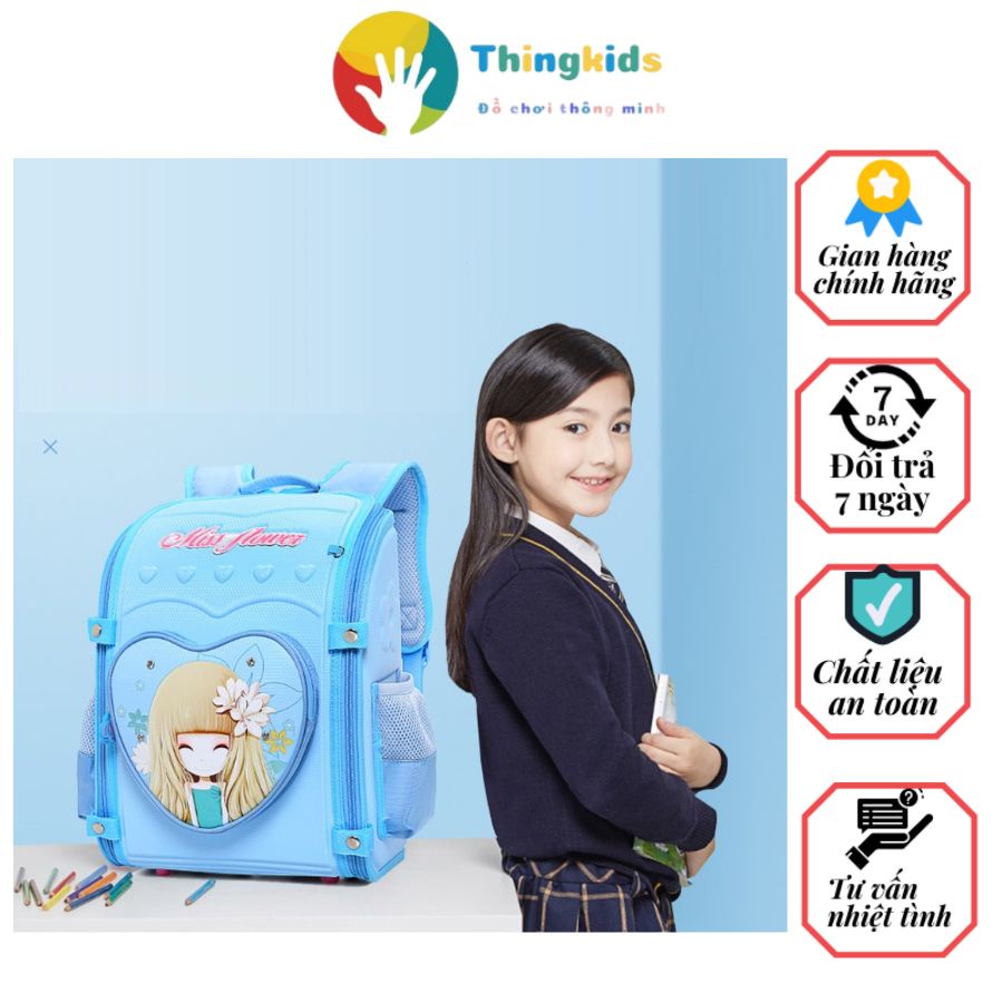 Balo học sinh cấp 1 cấp 2 hình cô gái chống gù lưng siêu nhẹ Miss Flower - Thingkids