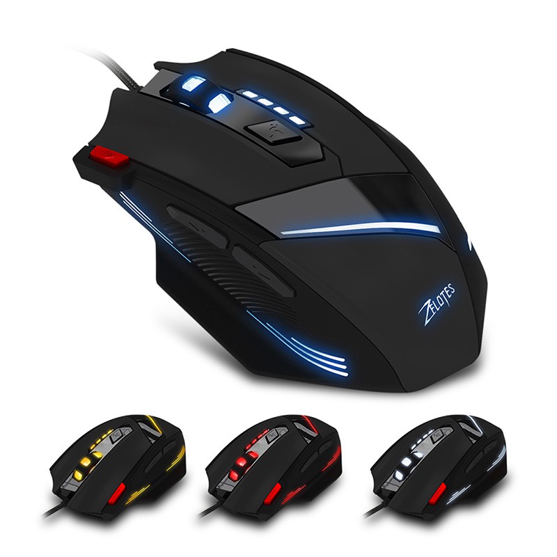 btsg Zelotes-7 Button Optical USB Wired 7200 DPI Adjustable Professional Gaming Mouse