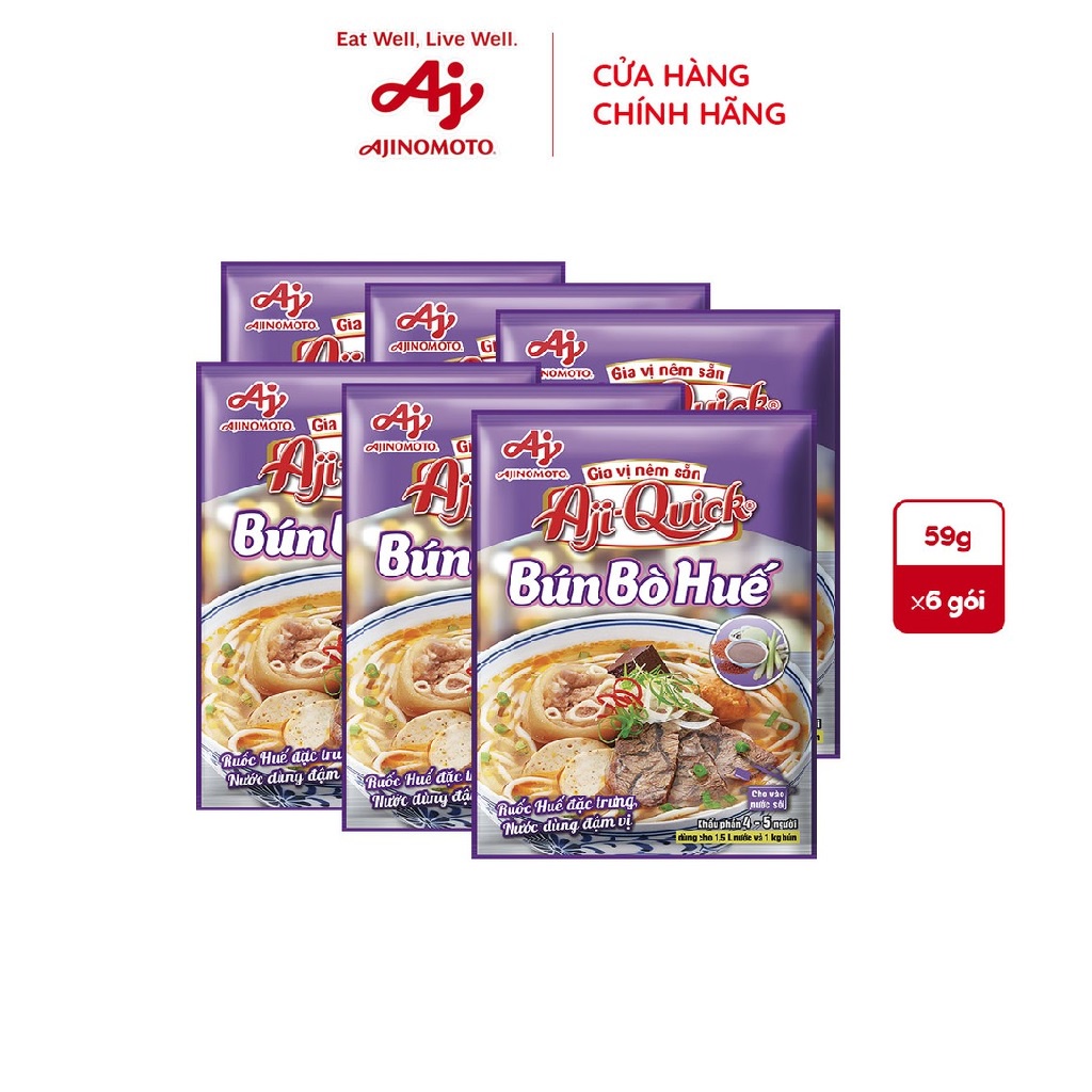 Combo 6 Gói Gia Vị Nêm Sẵn Aji-Quick® Bún Bò Huế 59g/Gói