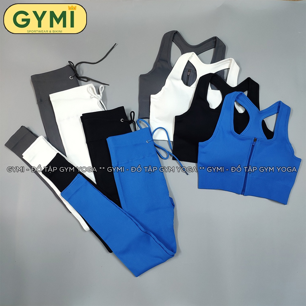 Set bộ đồ tập gym yoga nữ GYMI SET28 dáng Botee Flex gồm áo bra khoá kéo trước và quần legging chất dệt thun tăm