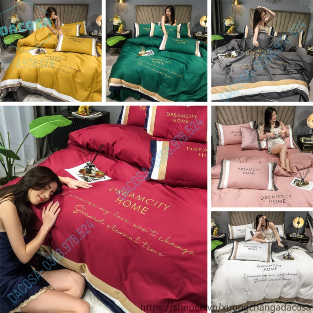 Bộ Chăn Ga Gối ⚡Lụa 80S⚡ Dream City Home Thêu Tay Cao Cấp Phong Cách Châu Âu