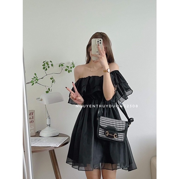 [HÀNG SẴN]VÁY VOAN TƠ TRỄ VAI ĐAN DÂY LƯNG CHUN EO TIỂU THƯ 1206