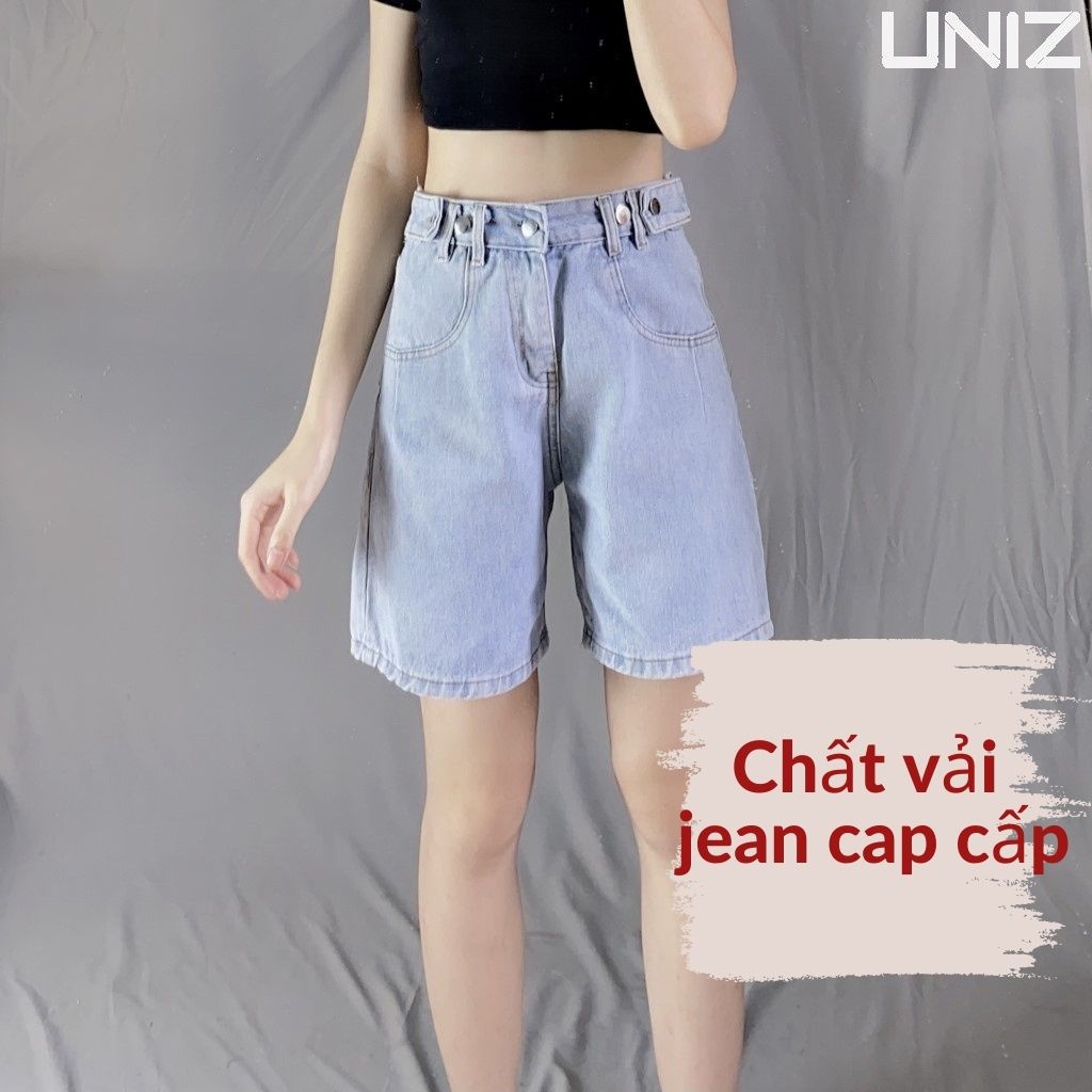 Quần Short Nữ 4 Khuy UNIZ (Màu Xanh), Dáng Lửng, Ulzzang, Cạp Cao, Form rộng, Vải Jean, Mềm Mại, Không Bai Màu