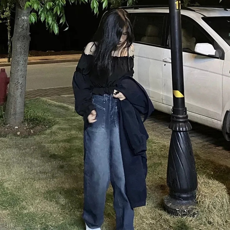 NRVP Quần Jean Dài Ống Rộng Thời Trang Hàn Quốc Cá Tính Cho Nữ