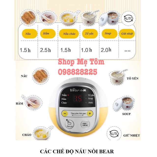 Nôi nấu cháo chậm Bear bản Quốc tế, hầm-ninh-cách thủy an toàn cho bé yêu, BH 12 tháng chính hãng