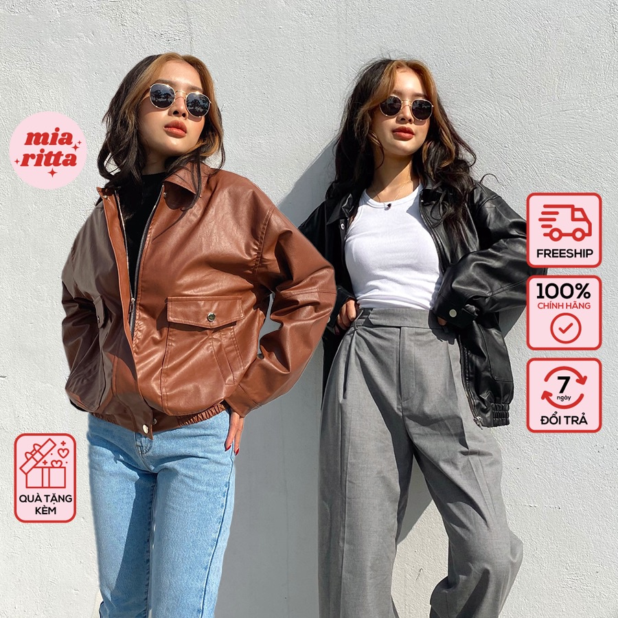 Áo khoác Jacket da oversize dáng bomber Mia Ritta A2113
