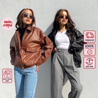 Áo khoác Jacket da oversize dáng bomber Mia Ritta A2113