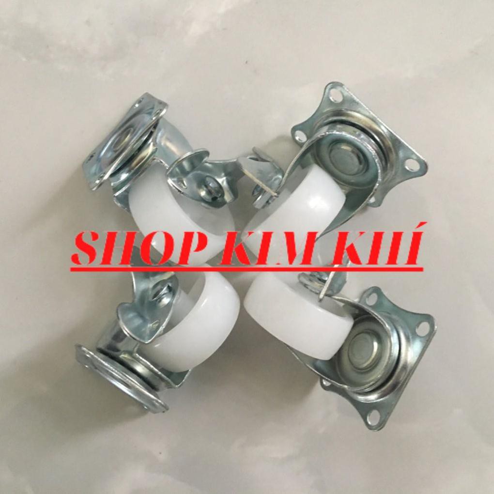 [Kim khí] Bộ 4 bánh xe đẩy hàng xoay 360 độ, có khóa chống trượt loại 5cm nhóm màu trắng