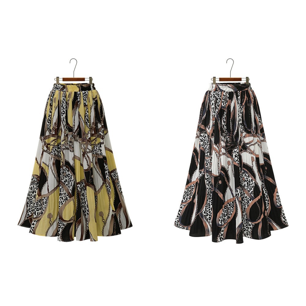 High Waist Chiffon Pleated Printed Plus Size A-line Midi Skirt | BigBuy360 - bigbuy360.vn