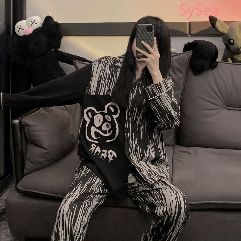 Bộ Đồ Ngủ Họa Tiết Gấu Hoạt Hình Thời Trang Mùa Thu Cho Nữ