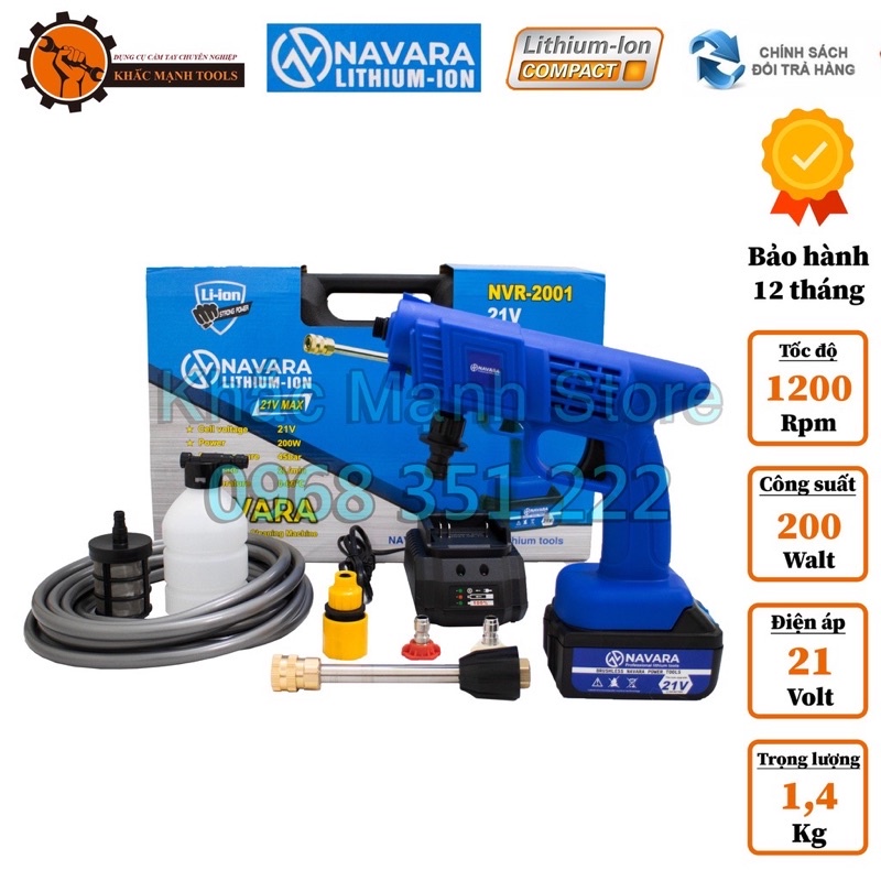 Máy Rửa Xe Pin Chuyên Dụng NAVARA 21V, Rửa Xe, Phun Cây Cảnh, Xịt Rửa Điều Hoà Tiện Lợi