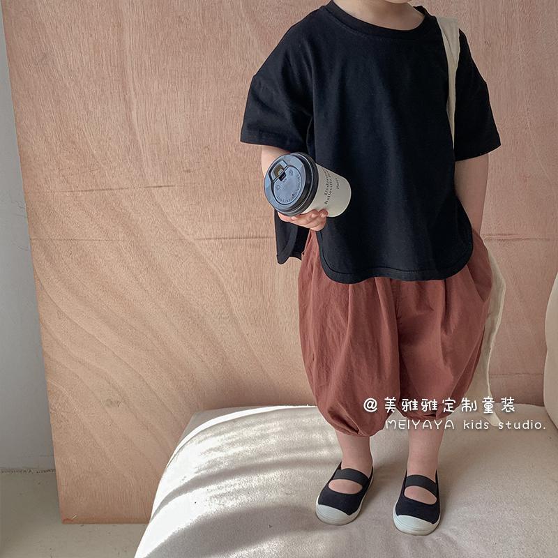 Áo Thun Cotton Trơn Dáng Rộng Tay Cộc Phong Cách Hàn Quốc Nhật Bản Cho Bé Trai Gái