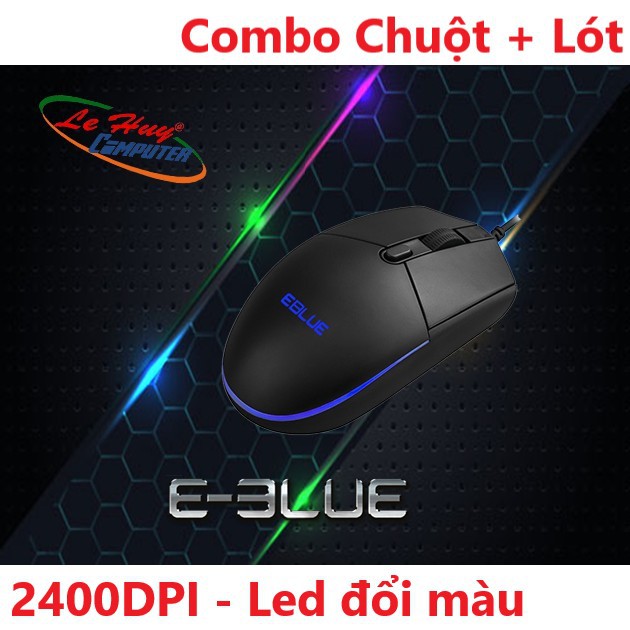 Chuột EBlue EMS146 PRO LED - USB - Legeno 2400 DPI, phát sáng đổi màu, có led, có dây văn phòng - chuyên gaming