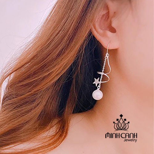 Bông Tai Bạc Móc Xoắn Ngọc Trai Nhân Tạo Minh Canh Jewelry