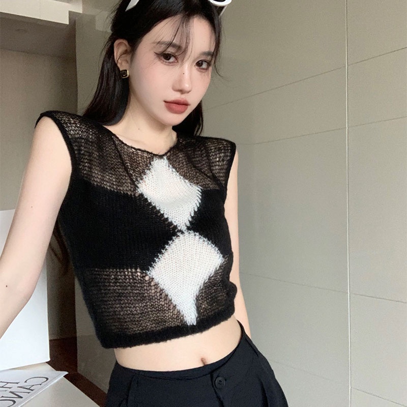 Áo Dệt Kim Không Tay Thiết Kế Mới Thời Trang Dành Cho Nữ