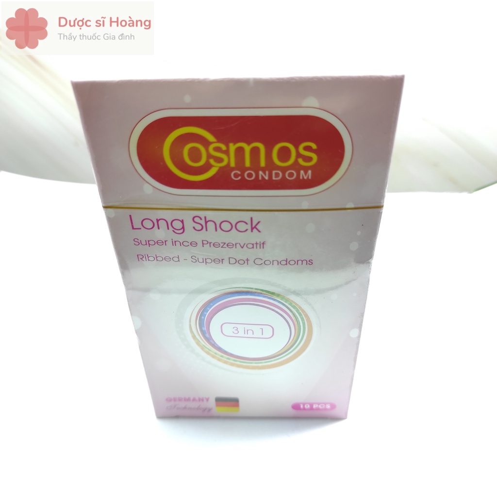 [Che tên sản phẩm]Bao Cao Su Gân Gai Cosmos Long Shock Siêu Mỏng 3 in 1 - Hộp 10 cái - Germany